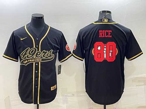 Men%27s San Francisco 49ers #80 Jerry Rice Black Gold Team Big Logo With Patch Cool Base Stitched Baseball Jersey